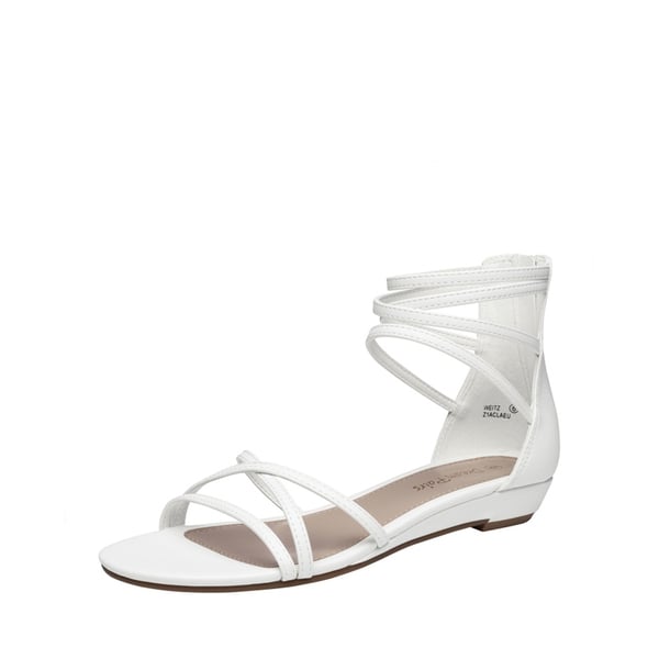Ankle Strap Classic Low Wedge Sandals - WHITE PU -  0